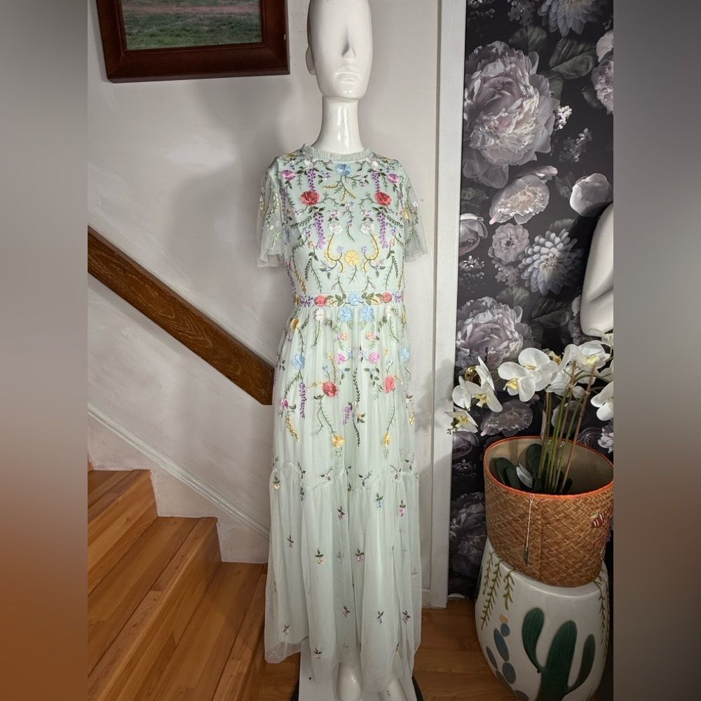 Mac Duggal Pastel Floral Embroidered Maxi Dress